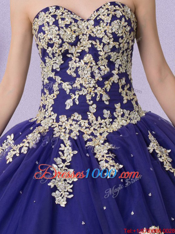 Luxurious Dark Purple Sweet 16 Quinceanera Dress Military Ball and Sweet 16 and Quinceanera and For with Hand Made Flower Sweetheart Sleeveless Zipper