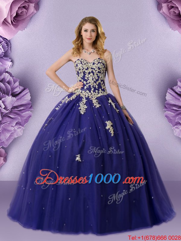 Luxurious Dark Purple Sweet 16 Quinceanera Dress Military Ball and Sweet 16 and Quinceanera and For with Hand Made Flower Sweetheart Sleeveless Zipper