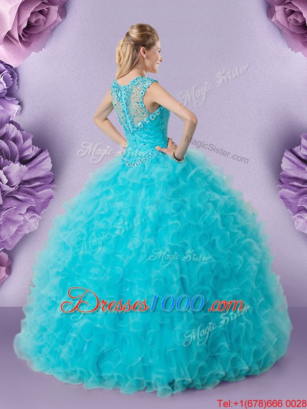 Attractive Floor Length Lace Up 15 Quinceanera Dress Orange Red and In for Military Ball and Sweet 16 and Quinceanera with Beading and Ruffles