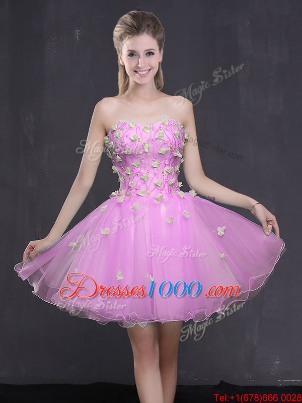 Mini Length Lilac Homecoming Dresses Organza Sleeveless Appliques