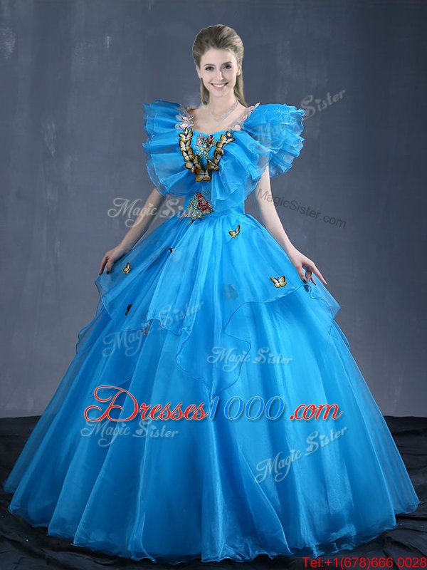 High Class Sleeveless Appliques and Ruffles Lace Up Vestidos de Quinceanera