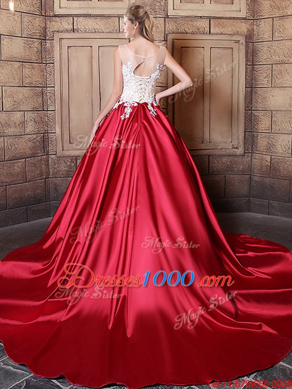 Ball Gowns Quinceanera Gown Wine Red Scoop Elastic Woven Satin Sleeveless Floor Length Lace Up