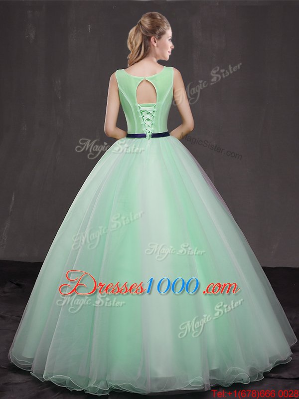 Pretty Scoop Apple Green Organza Lace Up Vestidos de Quinceanera Sleeveless Floor Length Appliques