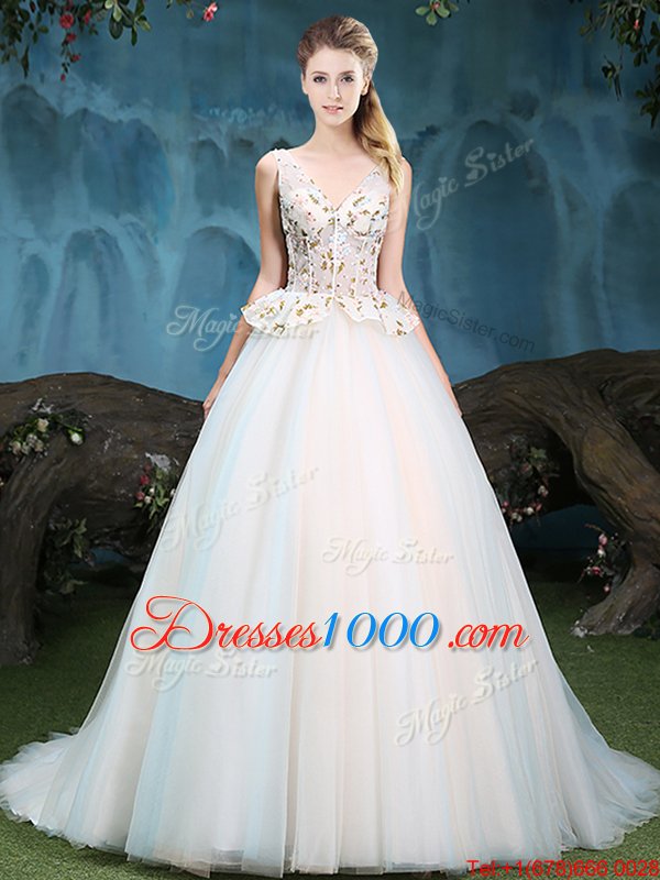 Fabulous White Sleeveless Tulle Brush Train Lace Up Sweet 16 Dresses for Military Ball and Sweet 16 and Quinceanera