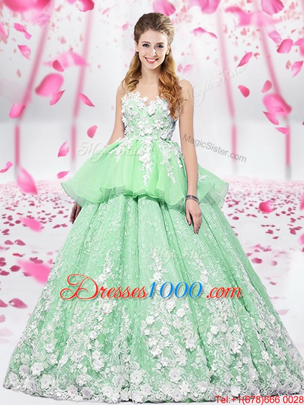 Edgy Scoop Sleeveless Organza and Tulle Lace Up Quinceanera Gowns for Military Ball and Sweet 16 and Quinceanera