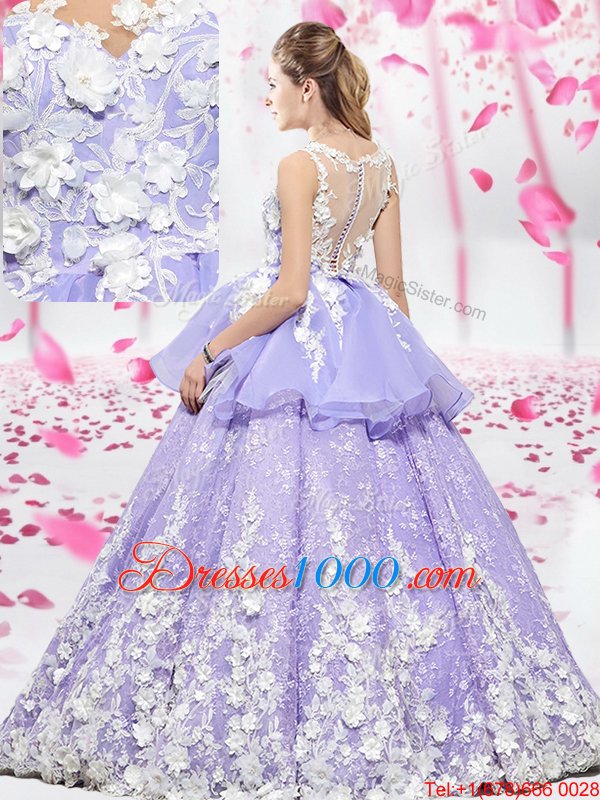 Edgy Scoop Sleeveless Organza and Tulle Lace Up Quinceanera Gowns for Military Ball and Sweet 16 and Quinceanera