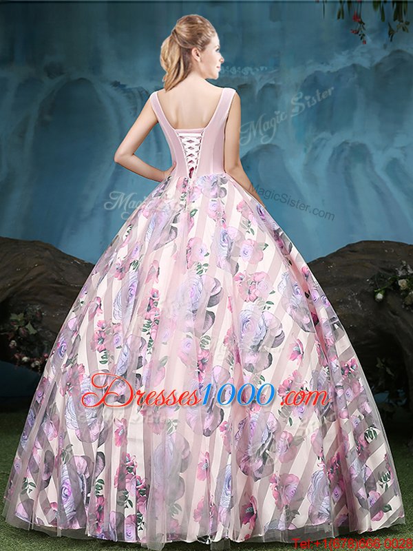 Eye-catching Straps Straps Sleeveless Appliques and Pattern Lace Up Quince Ball Gowns
