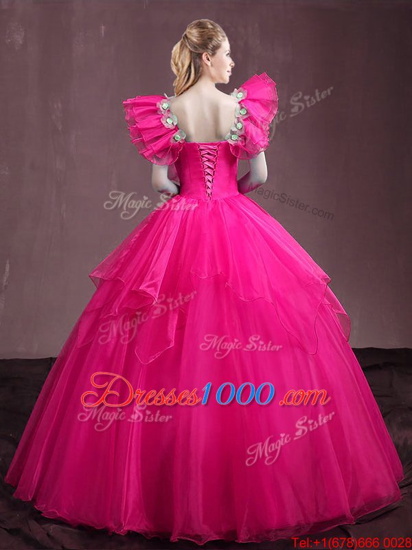 Floor Length Ball Gowns Sleeveless Hot Pink 15th Birthday Dress Lace Up