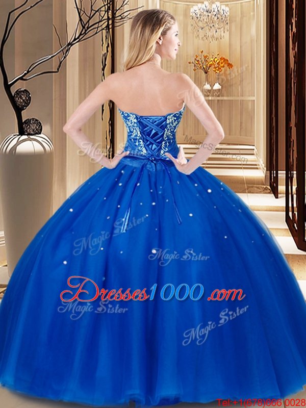 Red Ball Gowns Sweetheart Sleeveless Tulle Floor Length Lace Up Beading and Embroidery Quinceanera Gown