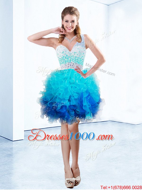 Pretty One Shoulder Sleeveless Beading and Ruffles Criss Cross Cocktail Dress