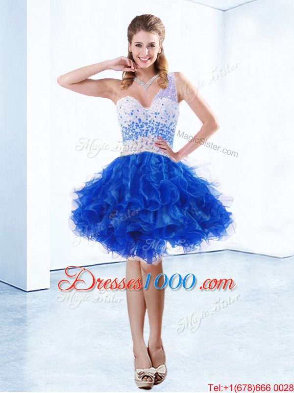 Multi-color Sleeveless Beading and Ruffles Knee Length Custom Made Pageant Dress