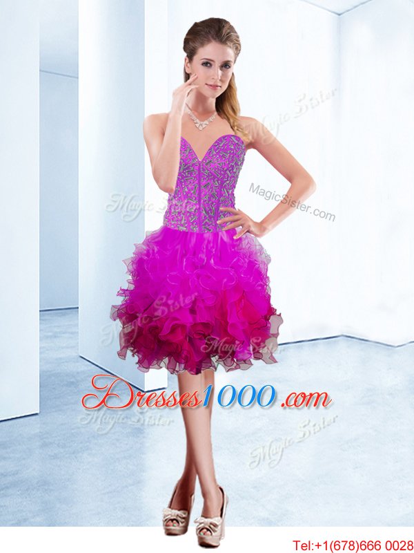Fuchsia Sleeveless Knee Length Ruffles Lace Up Pageant Dress Wholesale