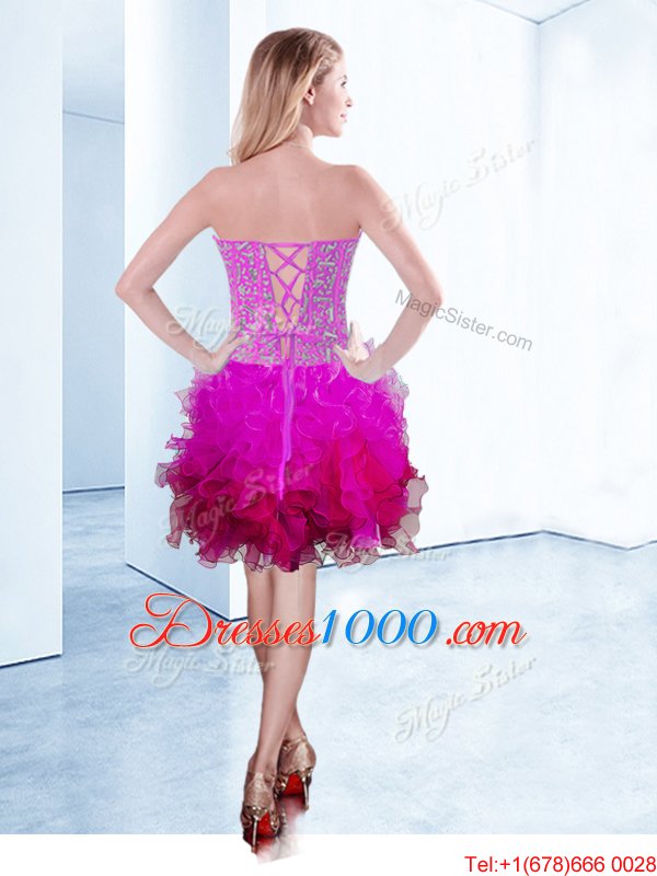 Fuchsia Sleeveless Knee Length Ruffles Lace Up Pageant Dress Wholesale