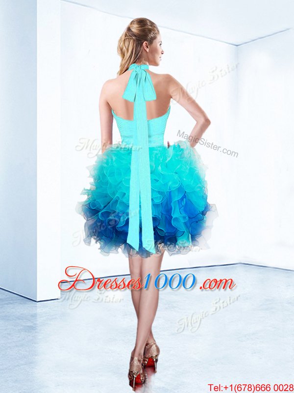 Exquisite Halter Top Sleeveless Organza Glitz Pageant Dress Ruffles and Ruching and Belt Zipper