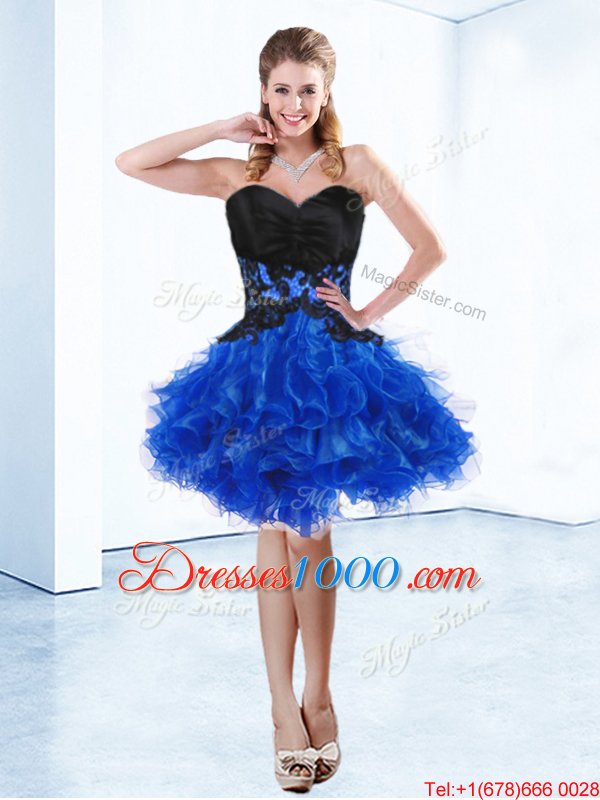 Low Price Royal Blue Sweetheart Lace Up Appliques and Ruffles Pageant Dress for Girls Sleeveless