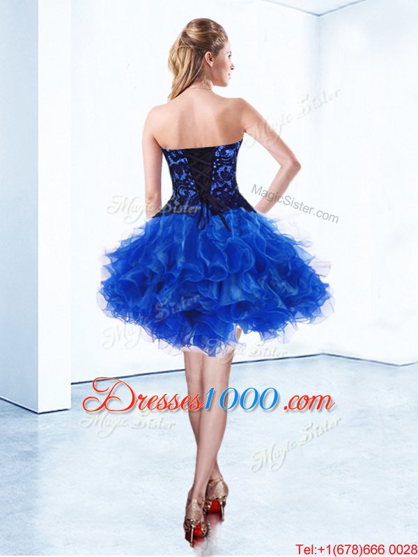 Low Price Royal Blue Sweetheart Lace Up Appliques and Ruffles Pageant Dress for Girls Sleeveless