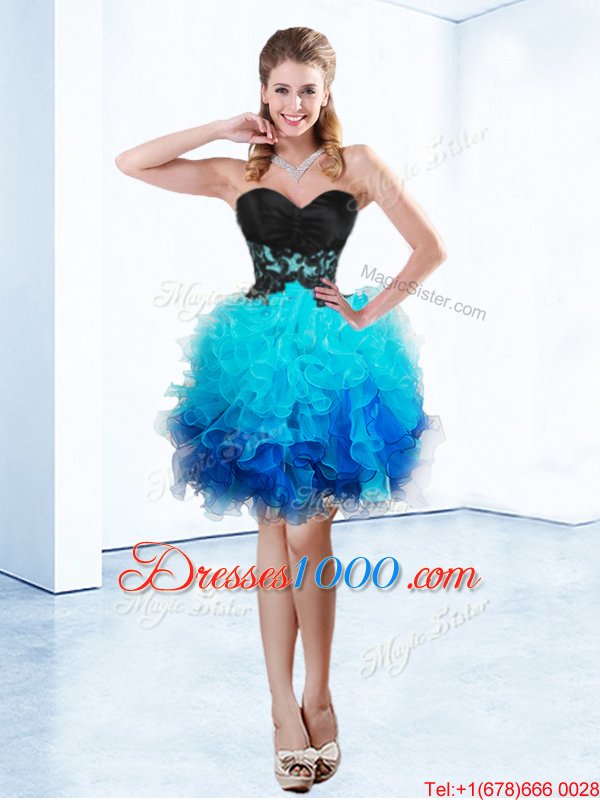 Lovely Blue Sleeveless Mini Length Ruffles Lace Up Pageant Dress for Teens
