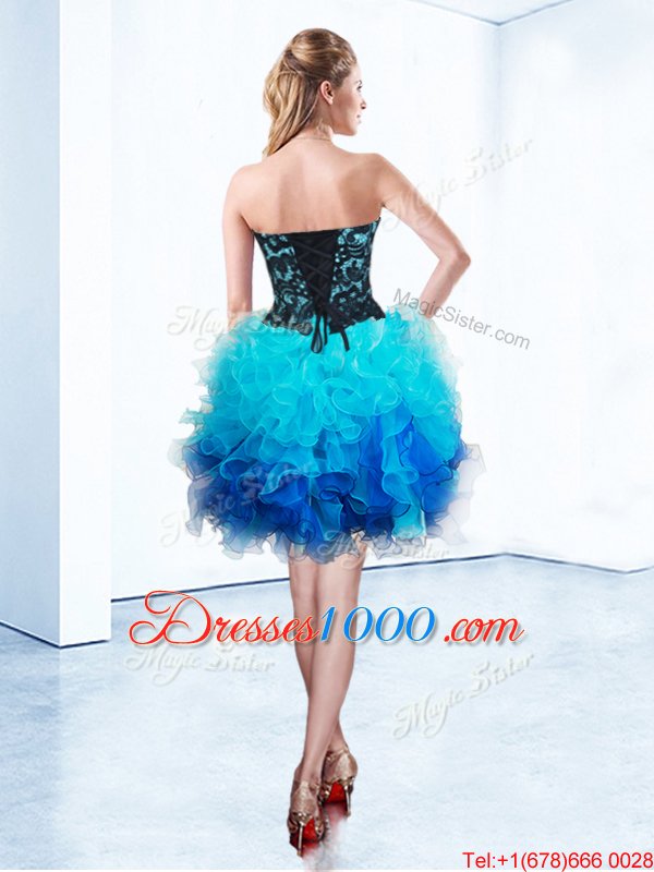 Lovely Blue Sleeveless Mini Length Ruffles Lace Up Pageant Dress for Teens