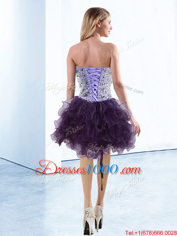 Sumptuous Purple Pageant Dress Womens Prom and Party and For with Beading and Ruffles Sweetheart Sleeveless Lace Up