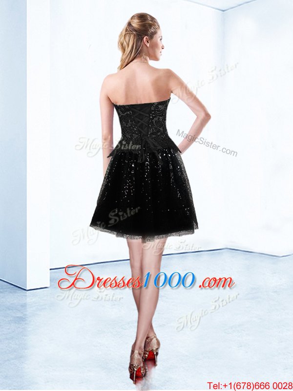 Sweetheart Sleeveless Pageant Dress Toddler Mini Length Beading and Lace Black Organza