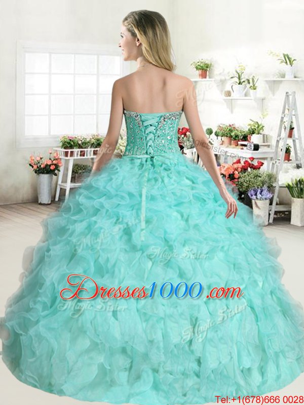 Best Selling Baby Blue Ball Gowns Beading and Ruffles Quinceanera Gowns Lace Up Organza Sleeveless Floor Length