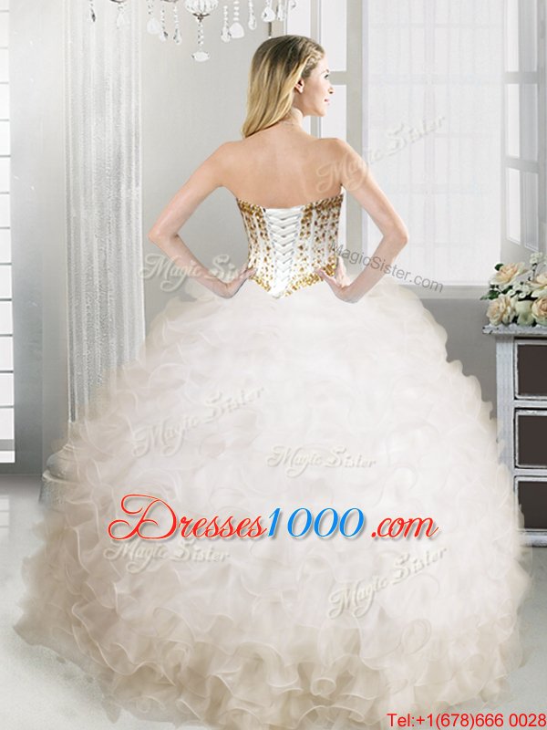 Extravagant Ball Gowns Ball Gown Prom Dress White Sweetheart Organza Sleeveless Floor Length Lace Up