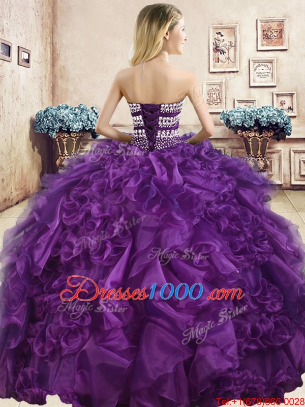 Custom Designed Sleeveless Lace Up Floor Length Beading and Ruffles Quinceanera Dresses