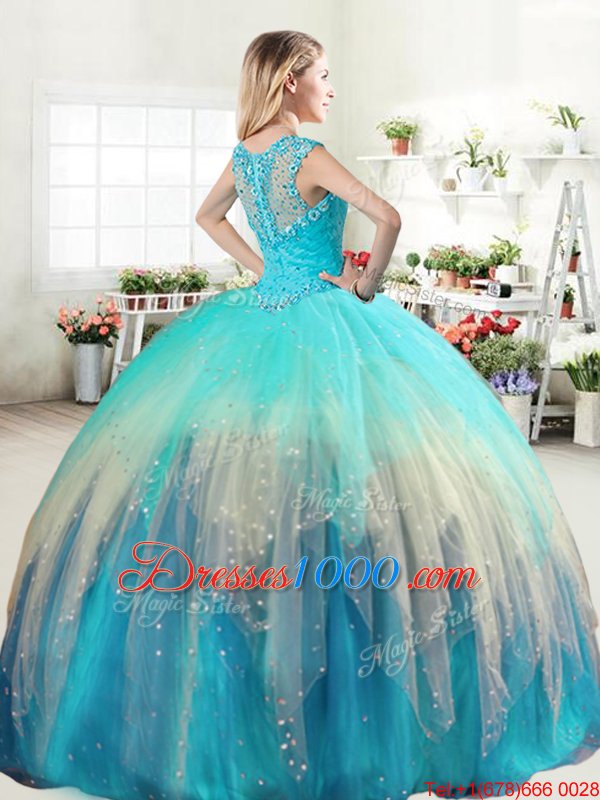 Customized Multi-color Straps Zipper Beading and Ruffled Layers 15 Quinceanera Dress Sleeveless