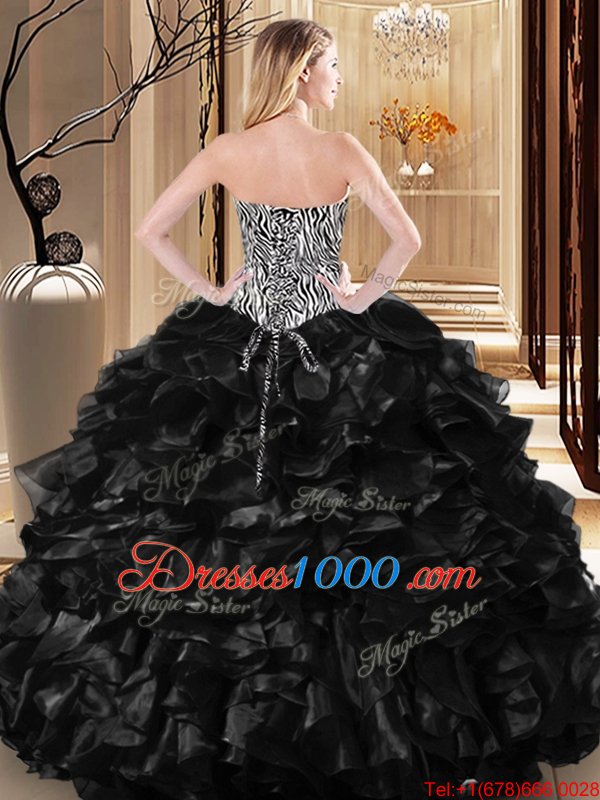 Black Sleeveless Tulle Lace Up Quinceanera Dress for Military Ball and Sweet 16 and Quinceanera