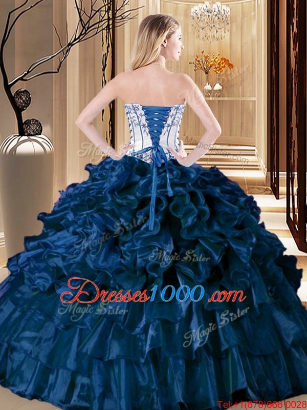Navy Blue Strapless Neckline Pick Ups Sweet 16 Quinceanera Dress Sleeveless Lace Up