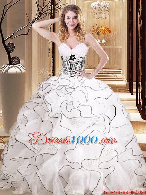 Organza Sleeveless Floor Length Quince Ball Gowns and Ruffles